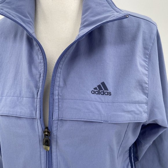 VTG Adidas Women's Jacket Sz L Periwinkle Blue 3 Stripe Full Zip Vented Y2K - Picture 7 of 11
